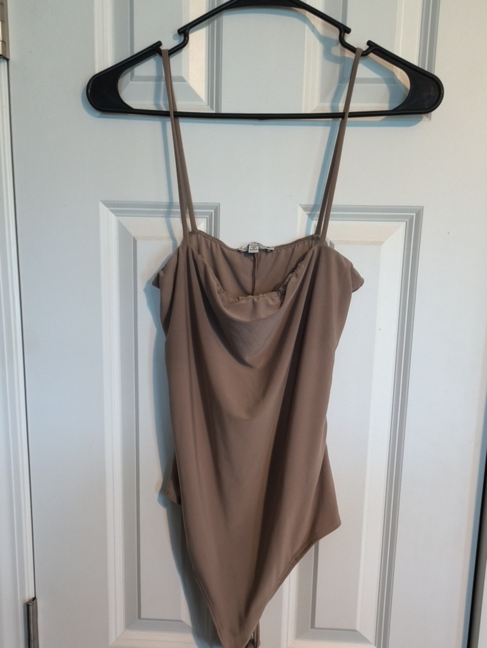 Fashion Nova Taupe Cowl Neck Spaghetti Strap Bodysuit